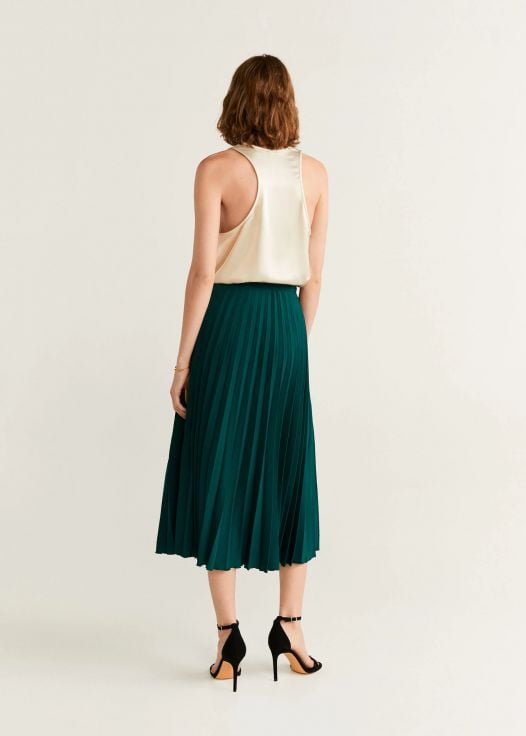 Váy Nữ Mango Pleated Midi Skirt Dark Green