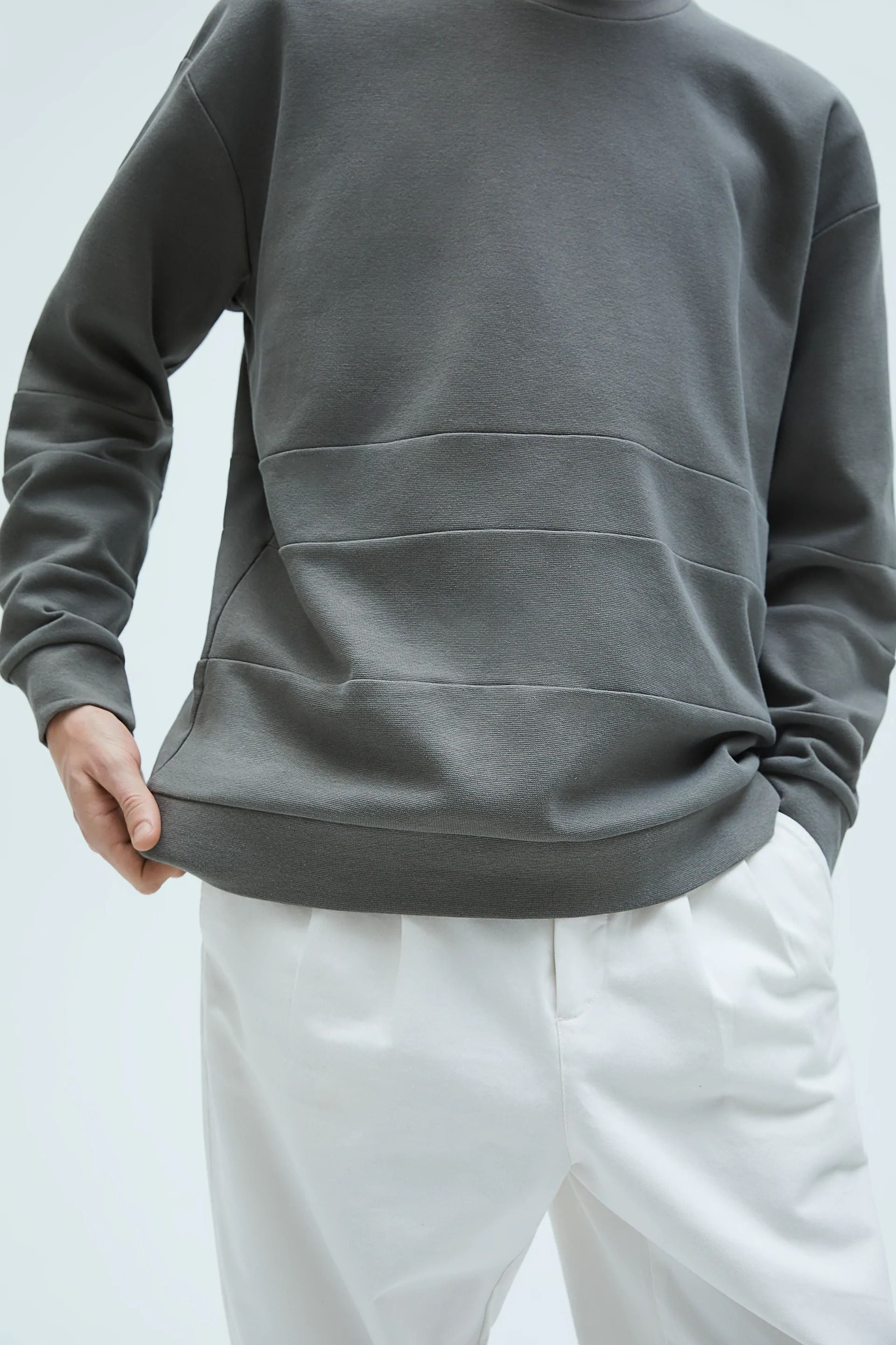 Áo Thun Nam Zara Premium Raised Stripe Sweatshirt Light Khaki