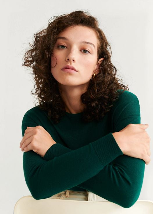 Áo Nỉ Nữ Mango Knit Cotton Sweater Dark Green