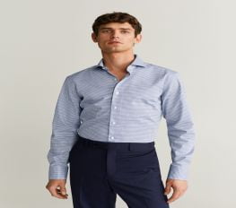 Áo Sơ Mi Nam Mango Slim Fit Houndstooth Tailored Shirt Blue