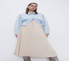 Váy Xếp Ly Nữ Zara Pleated Skirt Trf Cream