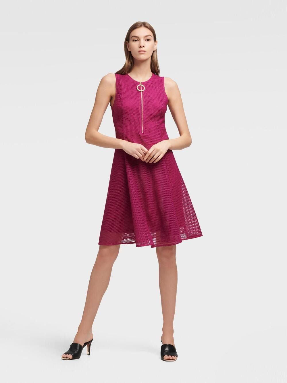 Đầm Nữ DKNY Mesh Fit And Flare Dress Berry