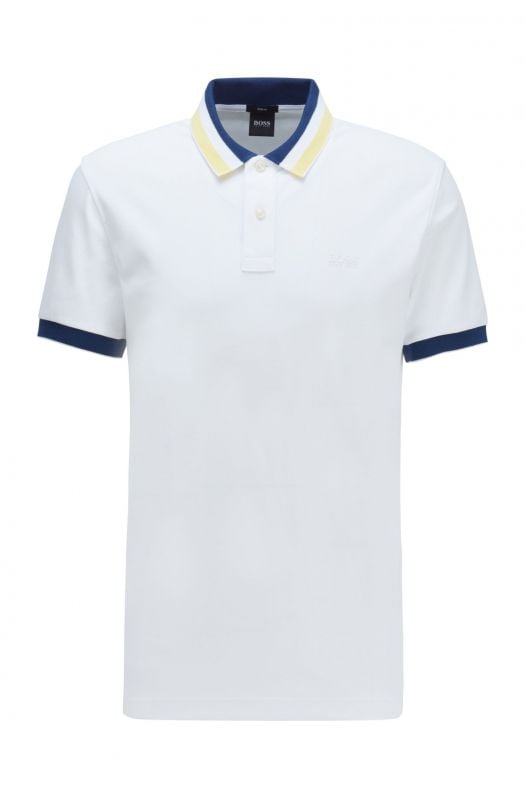 Áo Polo Nam Hugo Boss Slim Fit Polo Shirt In Cotton With Striped Collar White