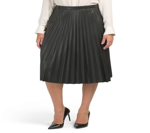 Váy Nữ 7 For All Mankind Faux Leather Pleated Skirt Cream Black